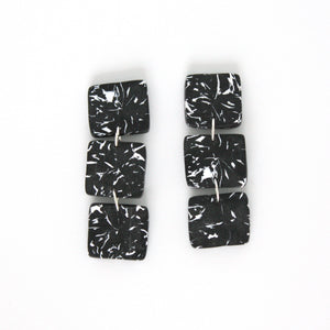 Black and white 3 square dangle earrings