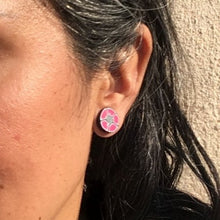 Load image into Gallery viewer, Pink flower stud detail