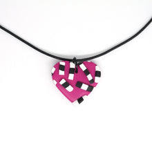 Load image into Gallery viewer, A beautiful one of a kind necklace - bold textured stripy pieces with a pink heart background.