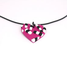 Load image into Gallery viewer, A beautiful one of a kind necklace - bold textured stripy pieces with a pink heart background.