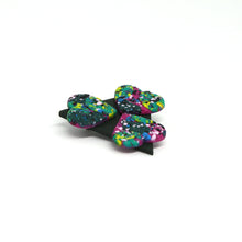Load image into Gallery viewer, A colourful piece of wearable art! A green triangular brooch with three hearts!
