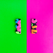 Load image into Gallery viewer, Neon studs from the Status Collection! Remember the 80's trend for legwarmers? These earrings remind me of those! A unique one off design and there is only one pair available!