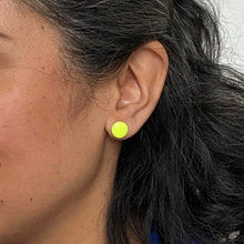 Load image into Gallery viewer, Kaleidoscope Neon Yellow Mini Studs model shot
