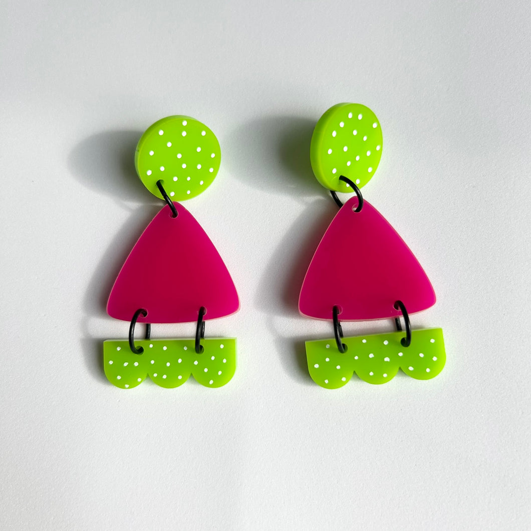 Acrylic Green And Pink Dangle