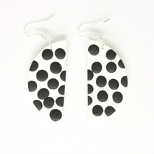 Load image into Gallery viewer, Black and white spotty semi circle earrings
