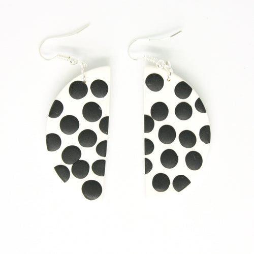 Black and white spotty semi circle earrings