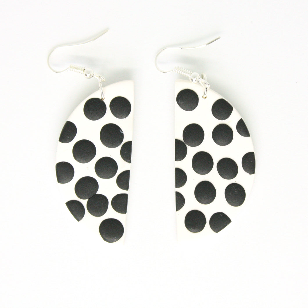Black and white spotty semi circle earrings