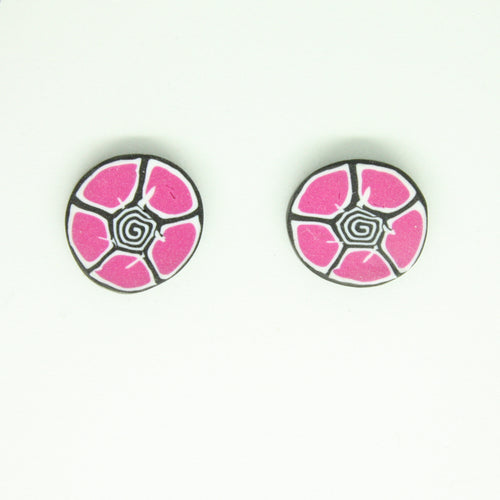 Pink, black and white flower stud