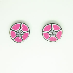 Pink, black and white flower stud