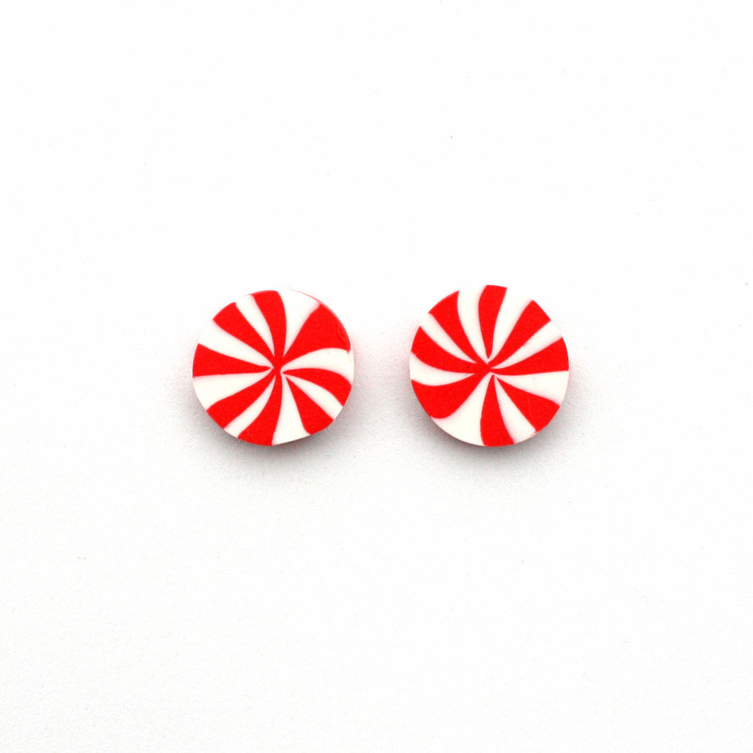 Peppermint Candy Studs which look almost good enough to eat! (but please don't!) Made with silver plated stud posts and backs.  Measurements: Diameter 1.5cm