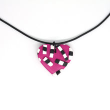 Load image into Gallery viewer, A beautiful one of a kind necklace - bold textured stripy pieces with a pink heart background.
