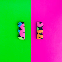Load image into Gallery viewer, Neon studs from the Status Collection! Remember the 80&#39;s trend for legwarmers? These earrings remind me of those! A unique one off design and there is only one pair available!
