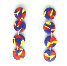 Load image into Gallery viewer, Harlequin 4 circle drop earrings in primary colours
