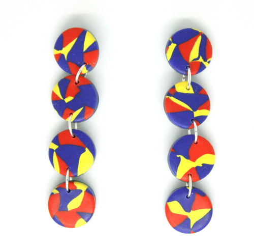 Harlequin 4 circle drop earrings in primary colours