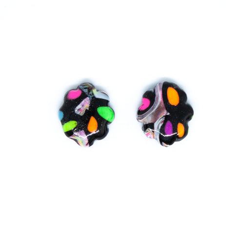 black and neon flower shaped earrings