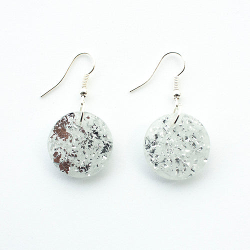 round resin and silver foil earrings with silver plated hooks.